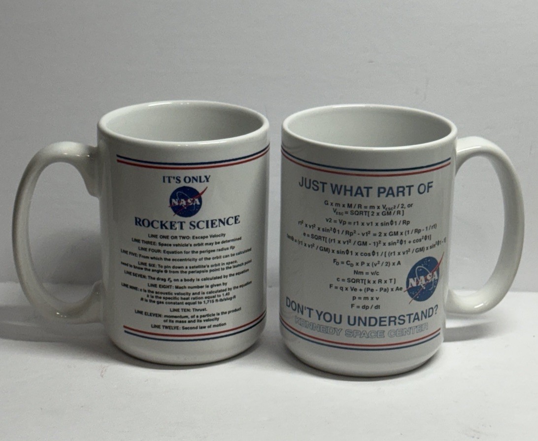 Vintage Set Of 2 NASA US Space Only Rocket Science Coffee Mugs Vintage Set Of 2 NASA US Space Only Rocket Science Coffee Mugs
