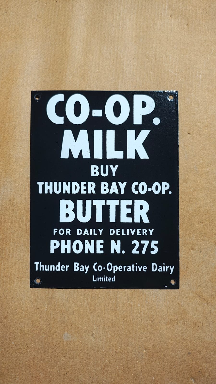 Porcelain Thunder Bay co-operative Dairy Enamel Sign Size 8\