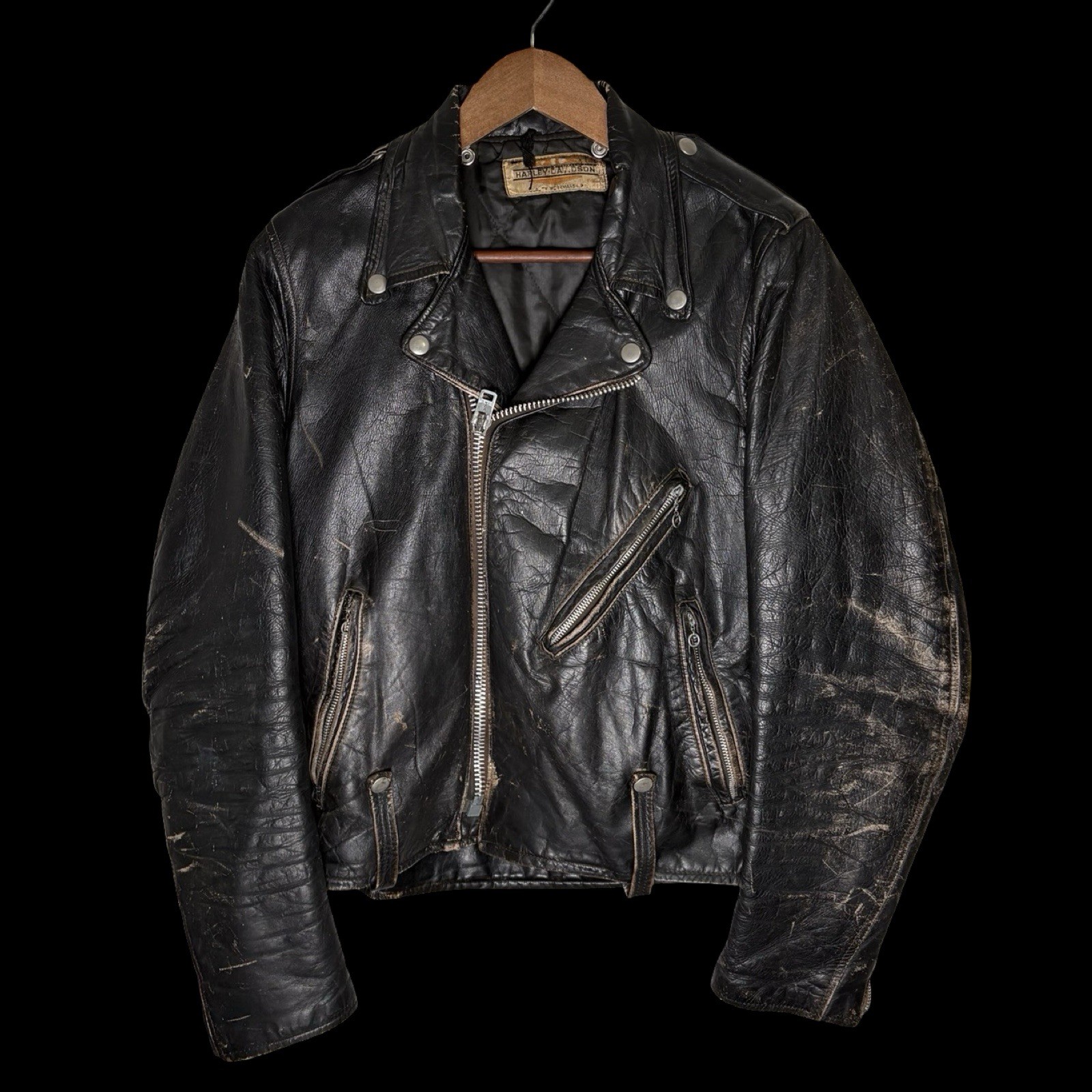 Vintage 60s Harley Davidson Leather Biker Jacket White Label M Champ Motorcycle