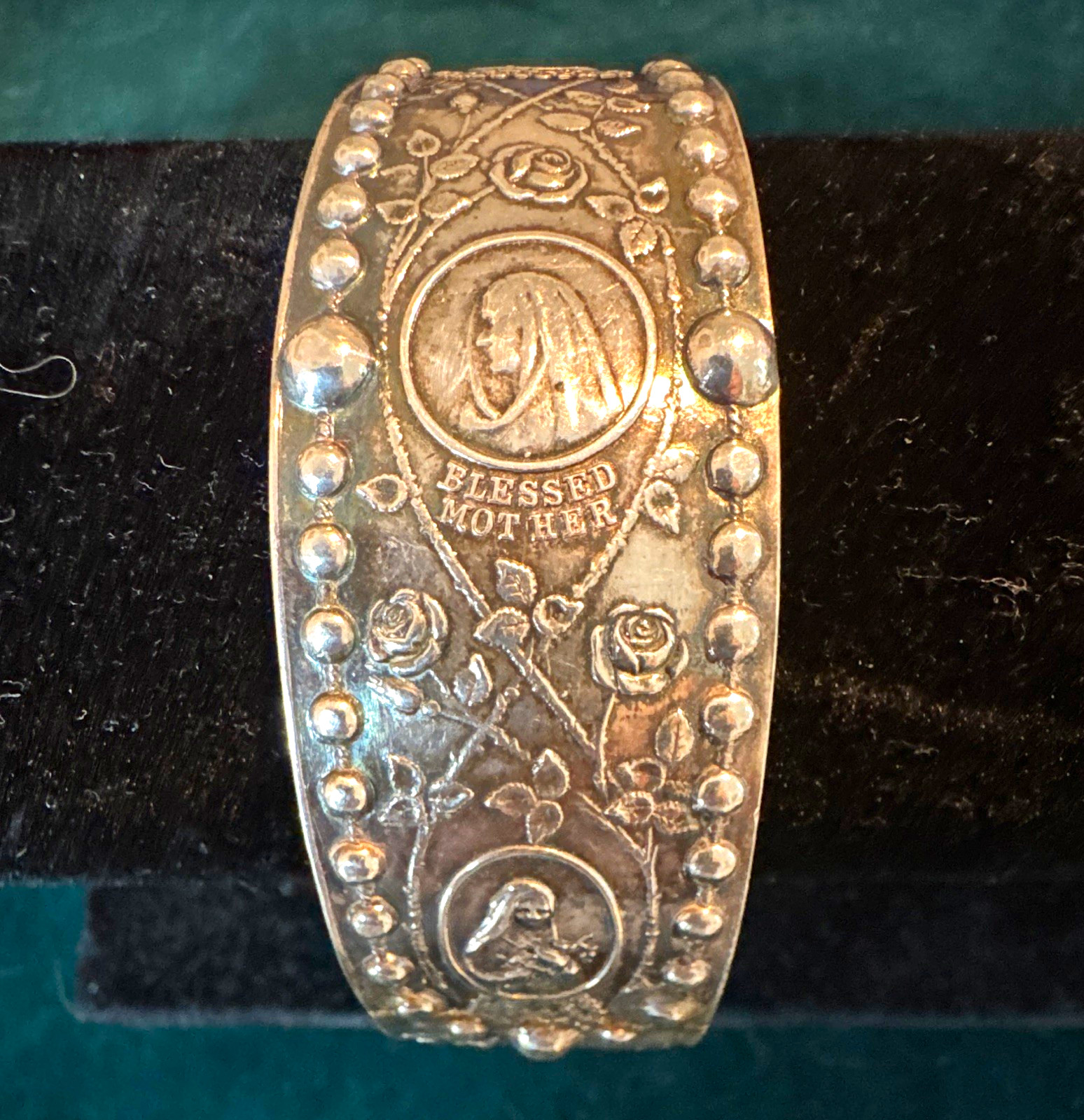 Vtg EJ Towle Sterling Silver Rosary Cuff Bracelet Korean War Era ID Unengraved 