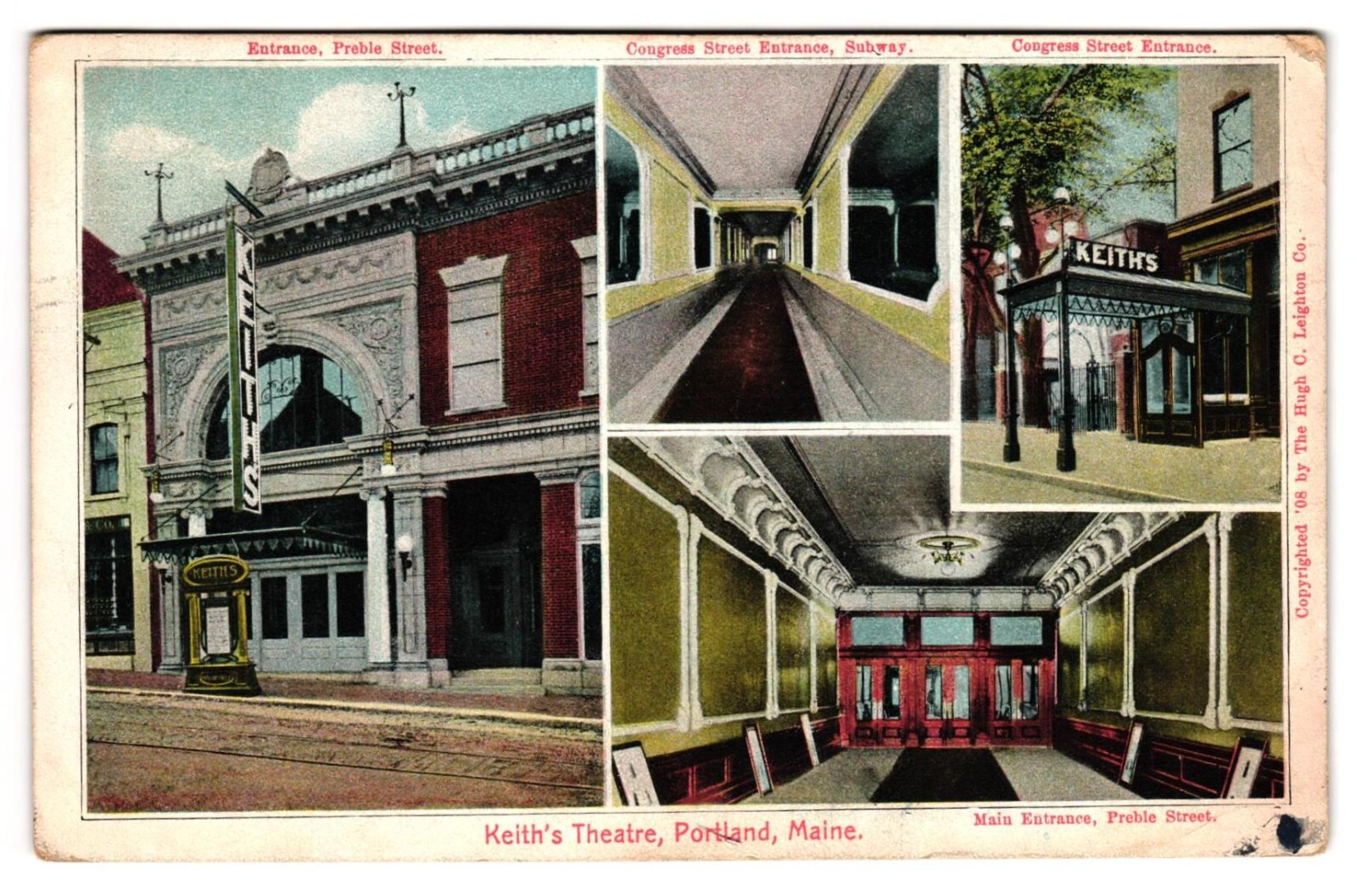 Keith's Theater Portland Maine ME Multiview Interior & Exterior c1900s Postcard