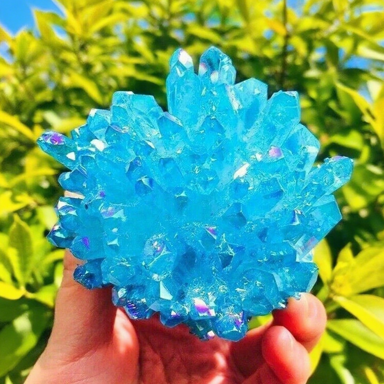 Natural Raw Blue Cluster Angel Aura Titanium Geode Quartz Crystal Specimen Gift