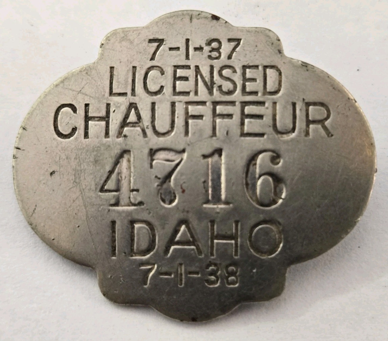 Vtg 1937-38 Licensed Chauffeur Idaho Pin Badge  Brooch