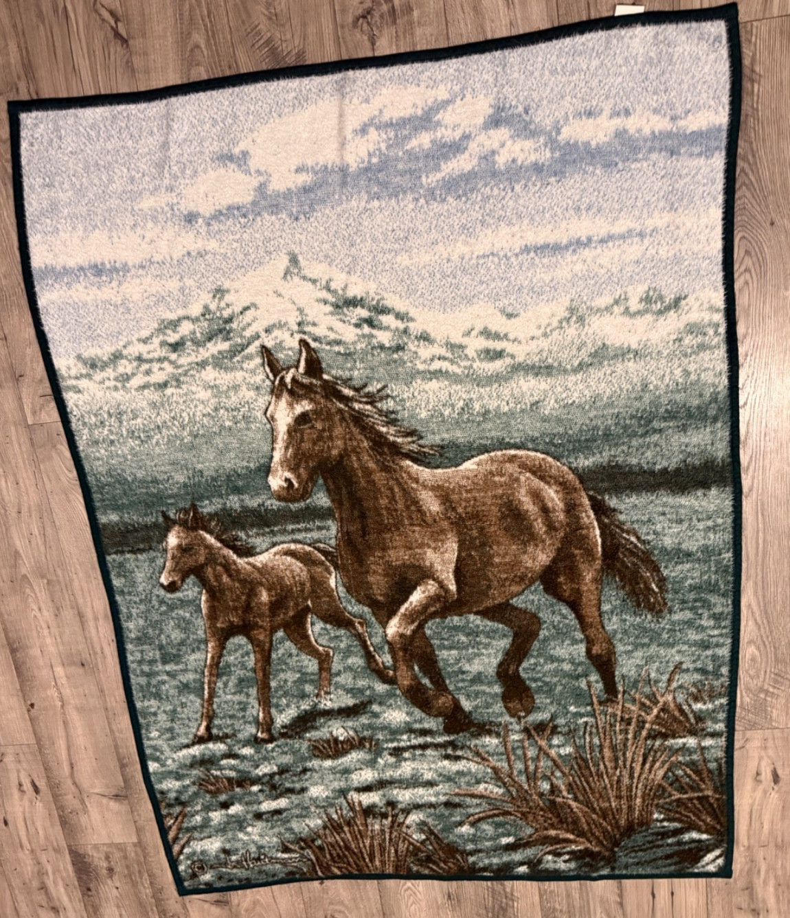 Vintage Biederlack Reversible Horse Scene Throw Blanket