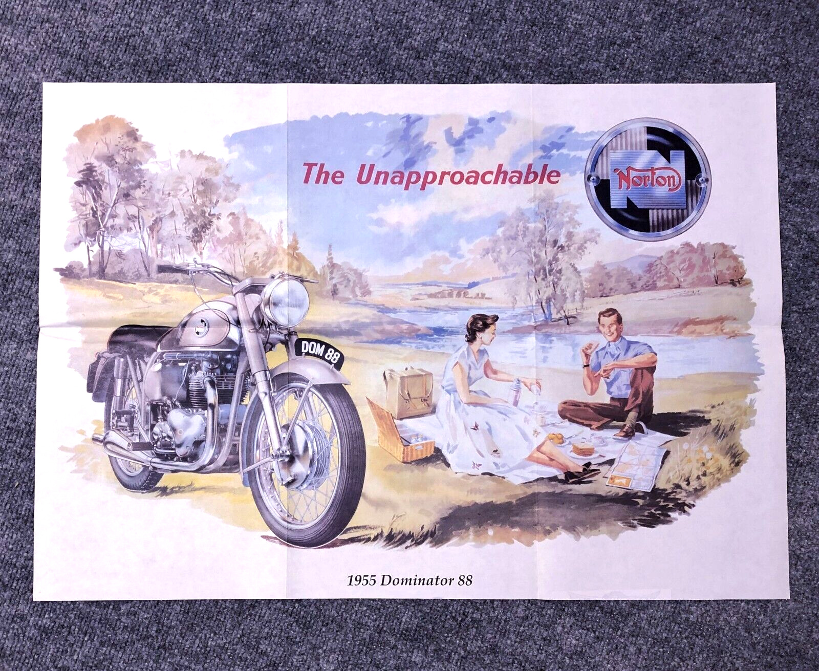 LARGE NORTON MOTORCYCLE POSTER 1955 DOMINATOR 88 500 FEATHERBED