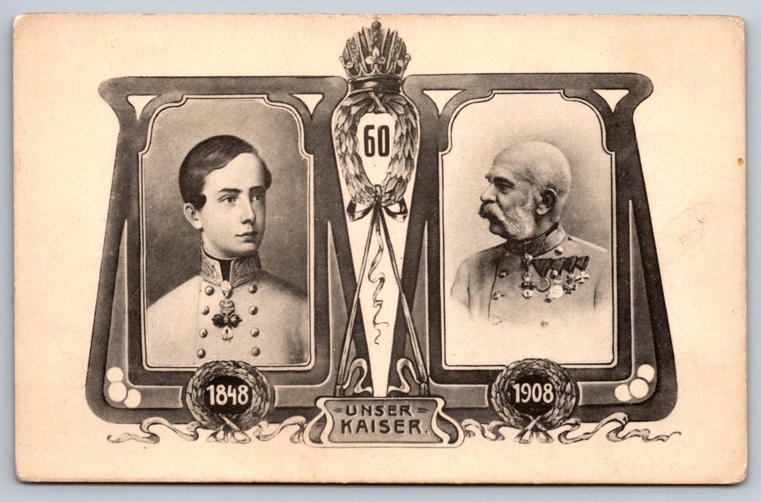 1908 Franz Joseph I Austria-Hungary 60 Year Reign Jubilee Postcard Unser Kaiser