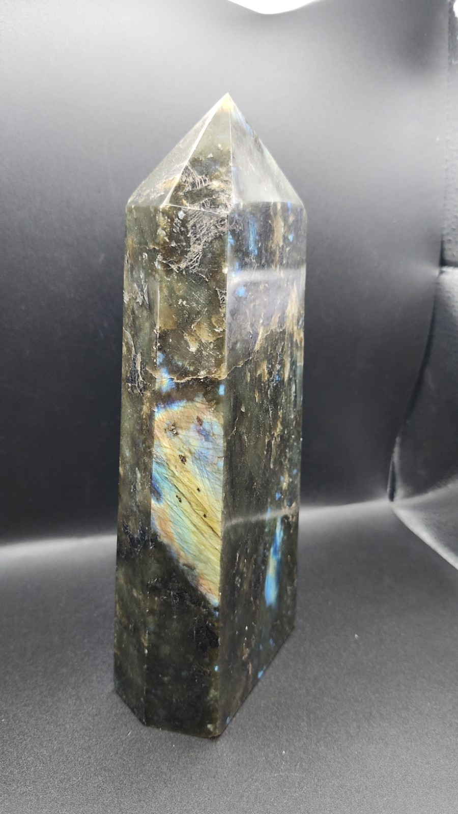 Natural Huge 3.16 Lb Blue/Green/Yellow Labradorite Obelisk 8.2