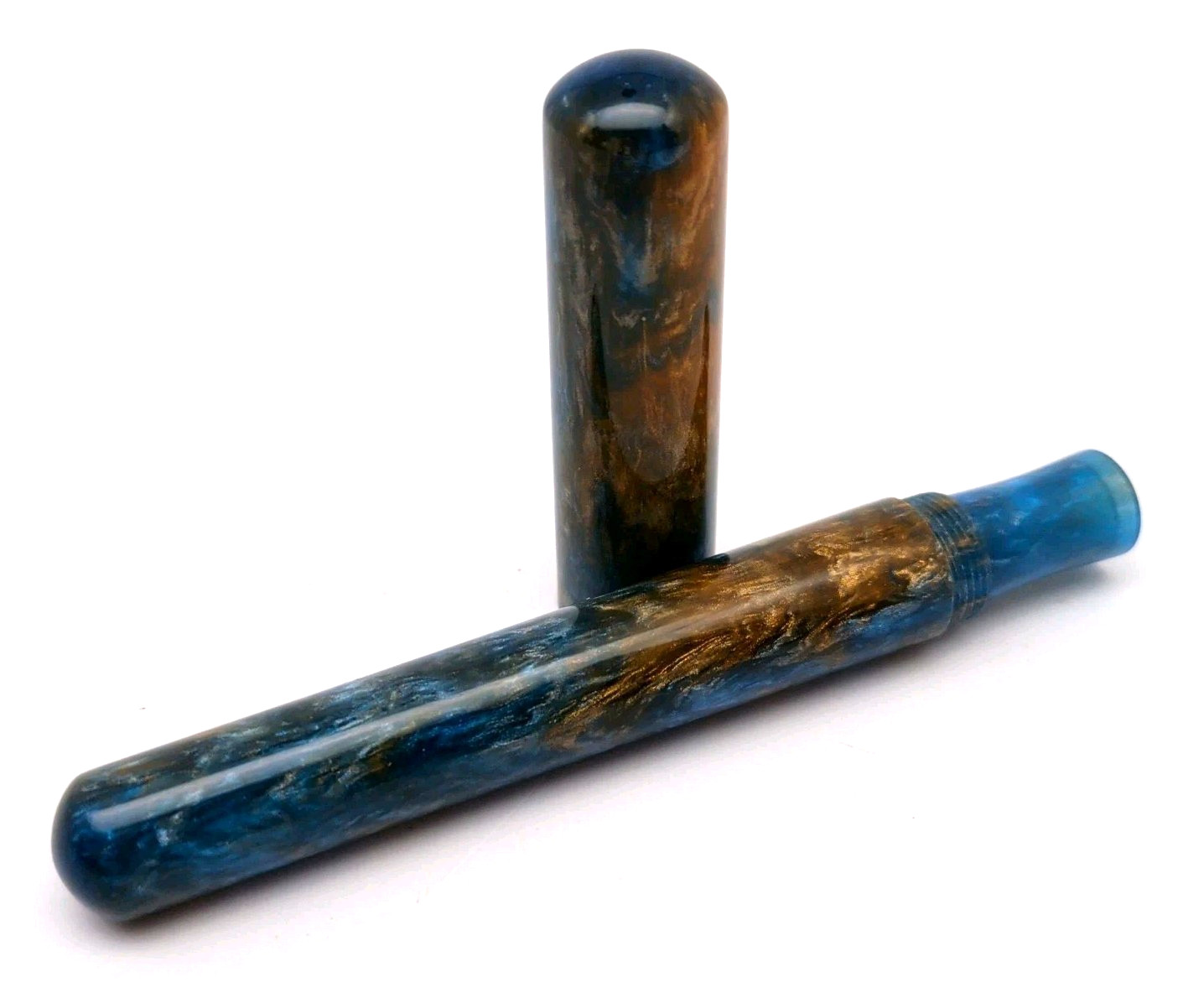Gorgeous Custom Fountain Pen Resin BLANK CASE (NO PEN) Blue Gold Ocean Swirl WOW