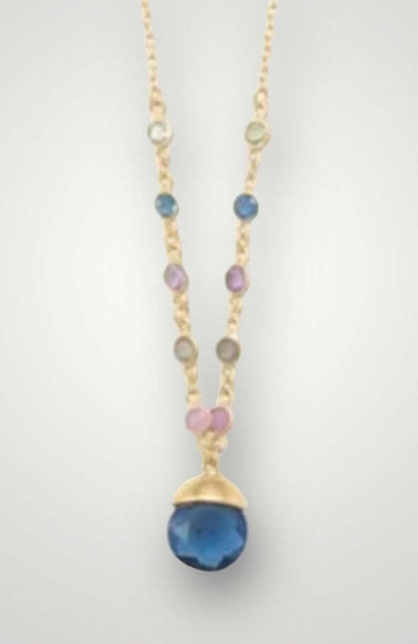Clearance Sale 14 Karat Gold Plated Blue Glass Drop Necklace