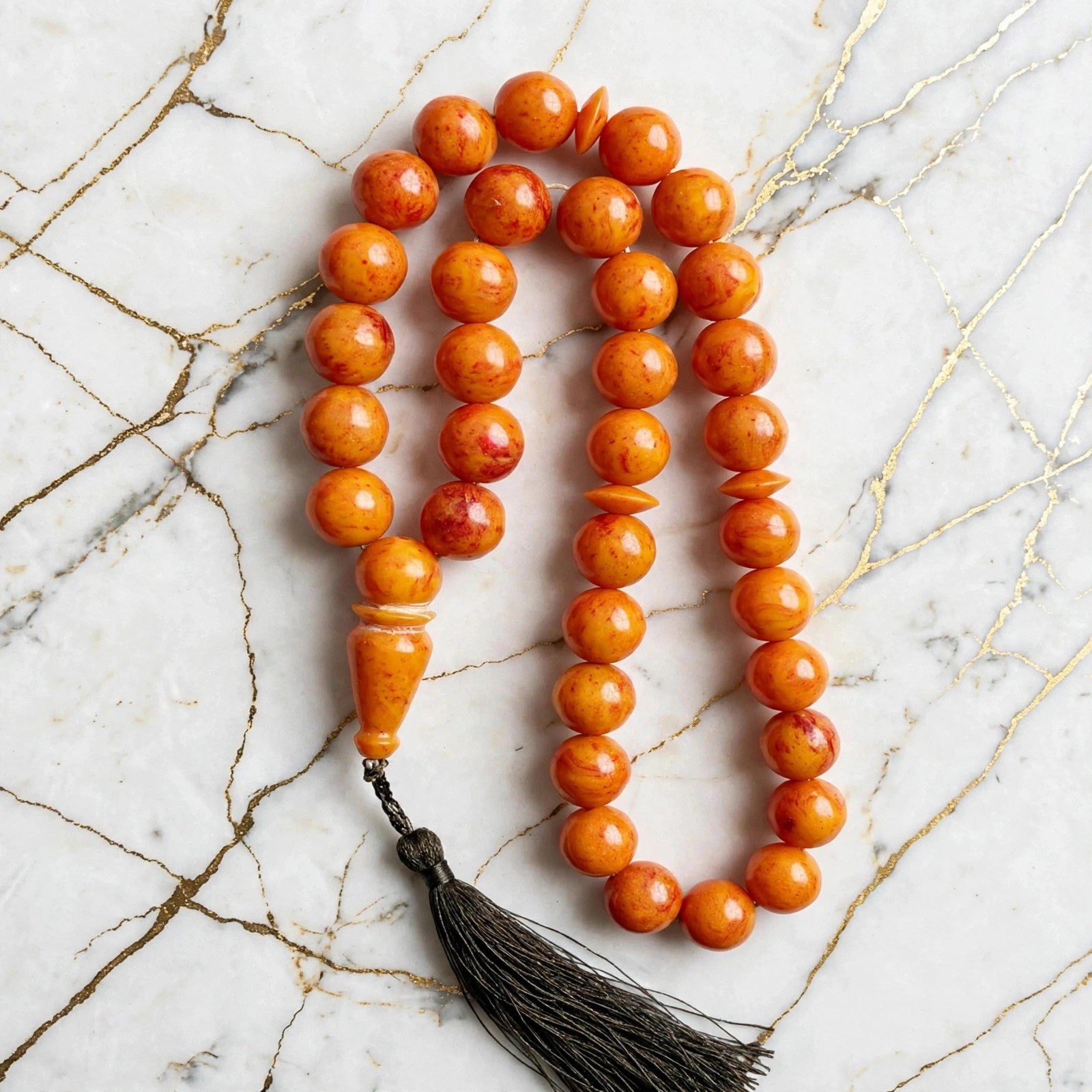 Rare Antique German Bakelite Qamar Deen Misbaha Tasbih 33 Beads 13mm 111g 
