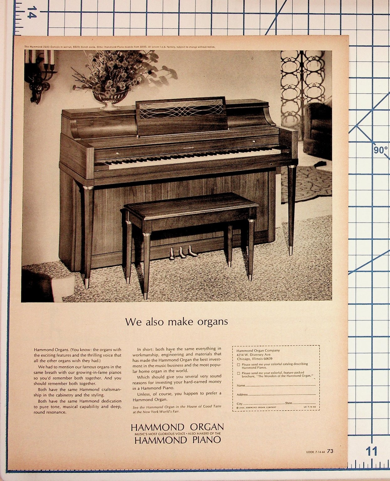 1964 Hammond Piano Organ Ad New York World's Fair Vintage Ephemera