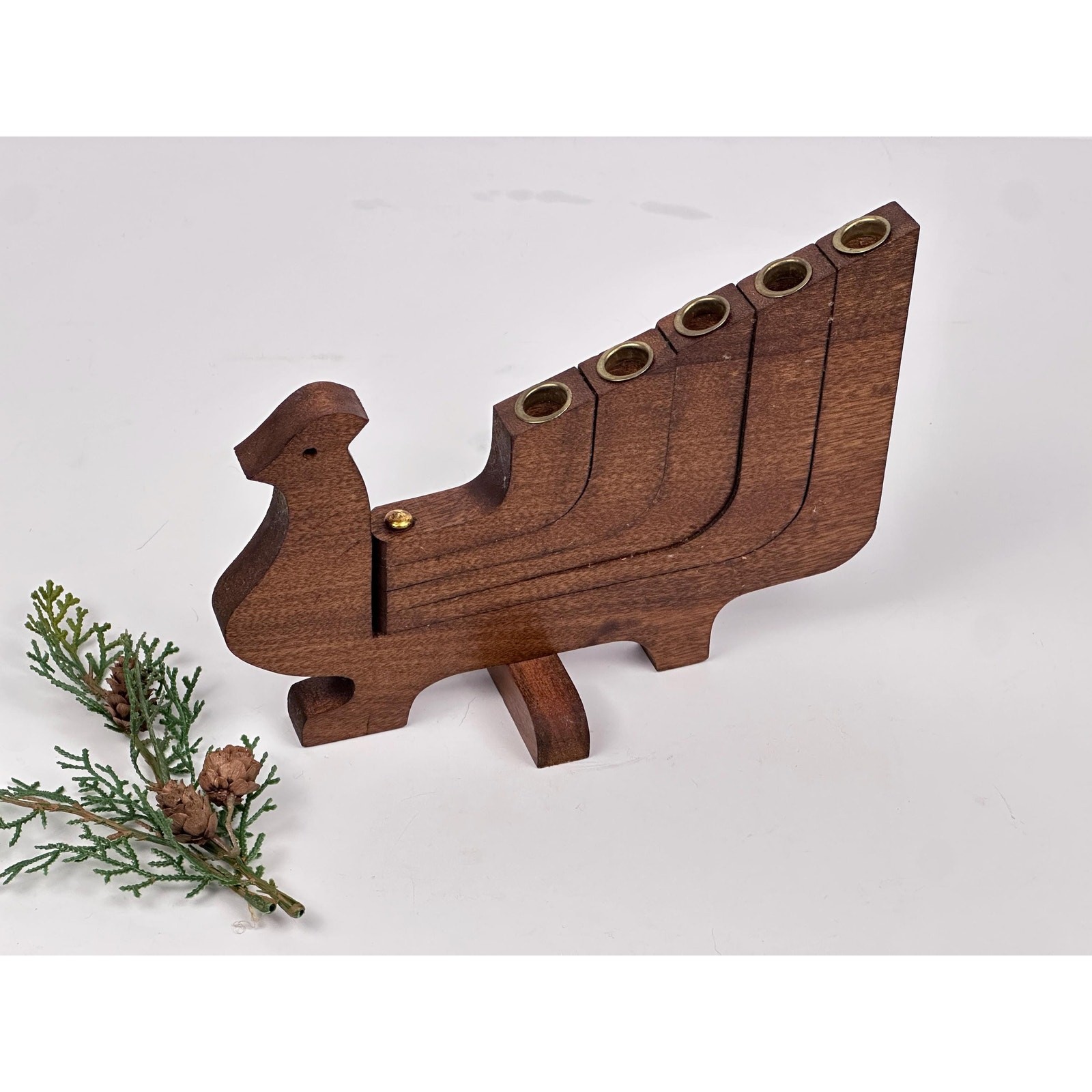 Vintage Giftco Wood Partridge Candle Holder | 5 Arm Folding Candelabra