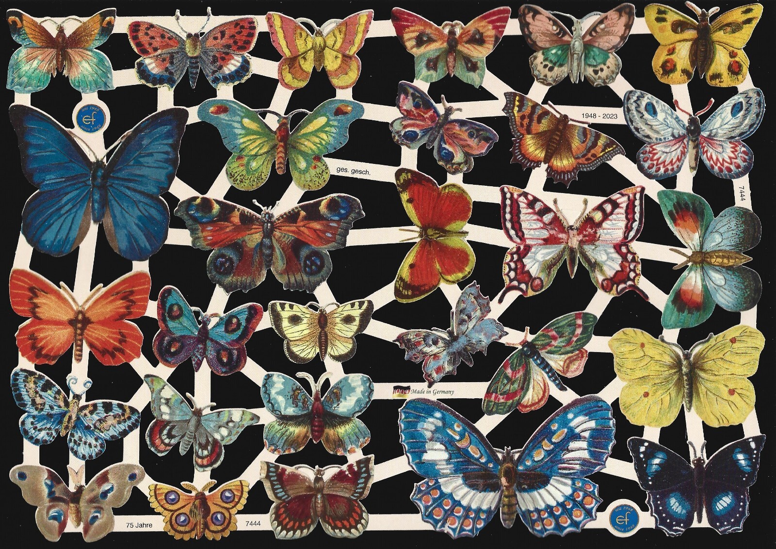 German Embossed Scrap Die Cut - Colorful Butterflies    EF7444  (New 2023)