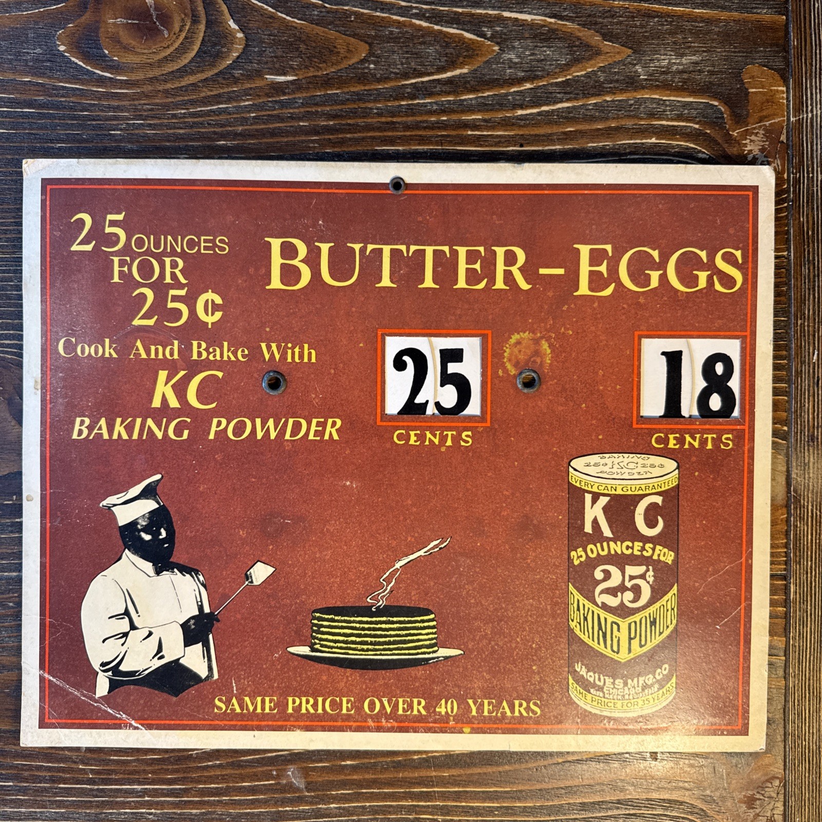 Rare Vintage KC Baking Powder Butter & Eggs Grocery Price Counter Sign