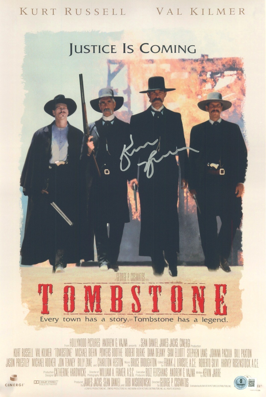Kurt Russell Signed Autograph Tombstone 12X18 Mini Movie Poster Beckett BAS