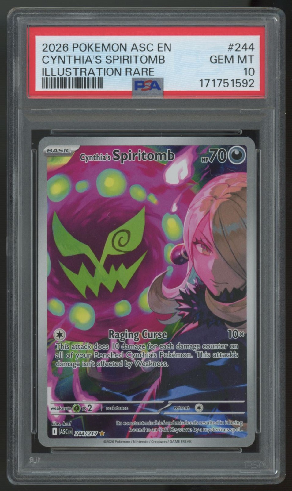 2026 Pokemon Cynthia\'s Spiritomb Ascended Heroes Illustration Rare #244 PSA 10