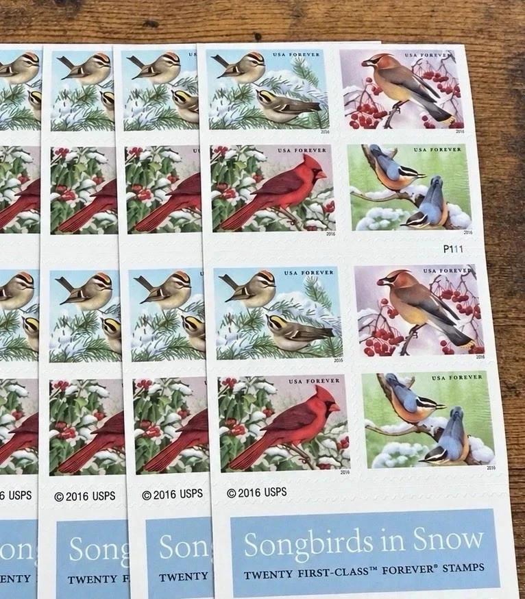 Genuine USPS Forever Stamps – Songbirds – 5 Sheets of 20 – 100 Stamps