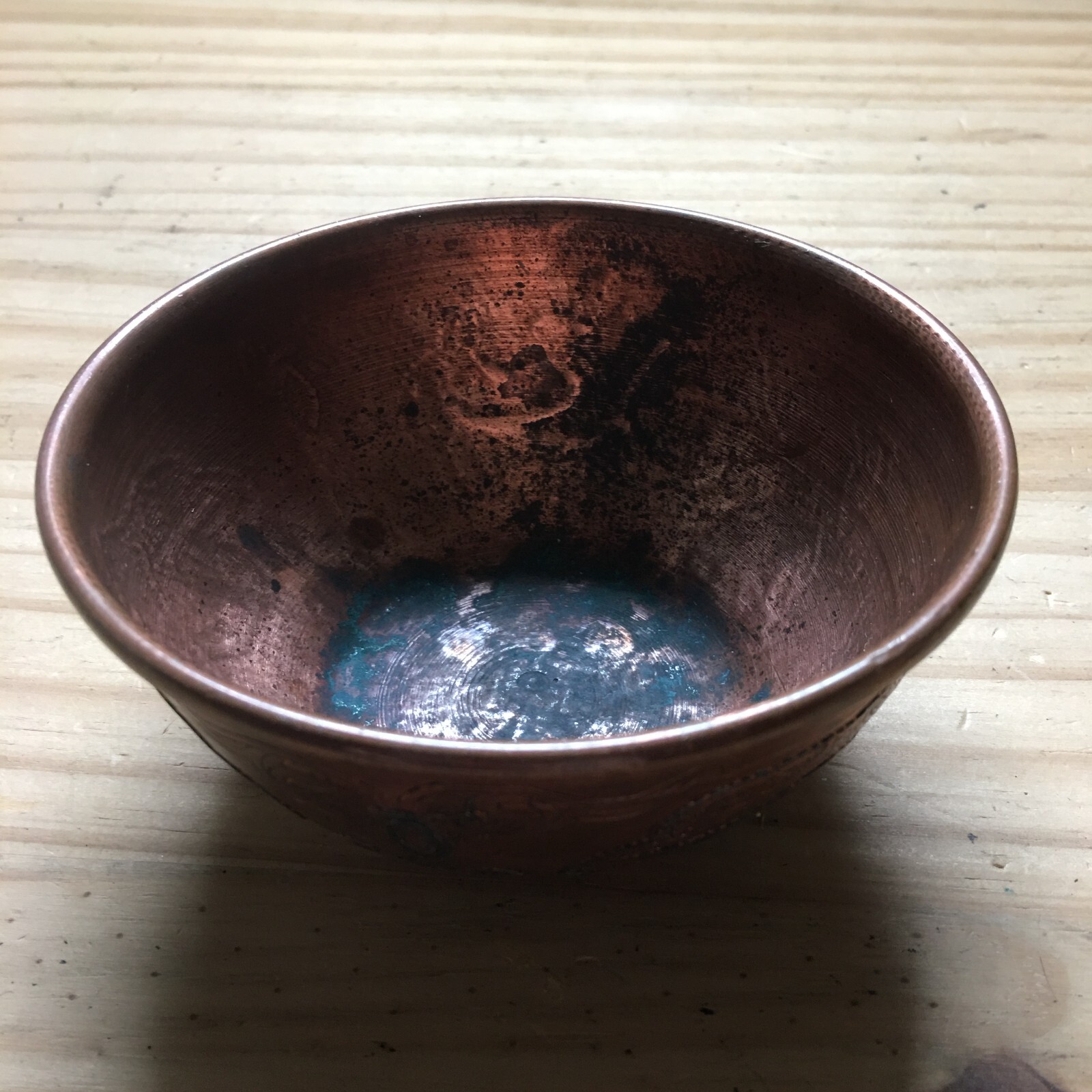 Antique Vintage Syrian Damascus Design Copper Bowl Sterling Silver inlay 4.75
