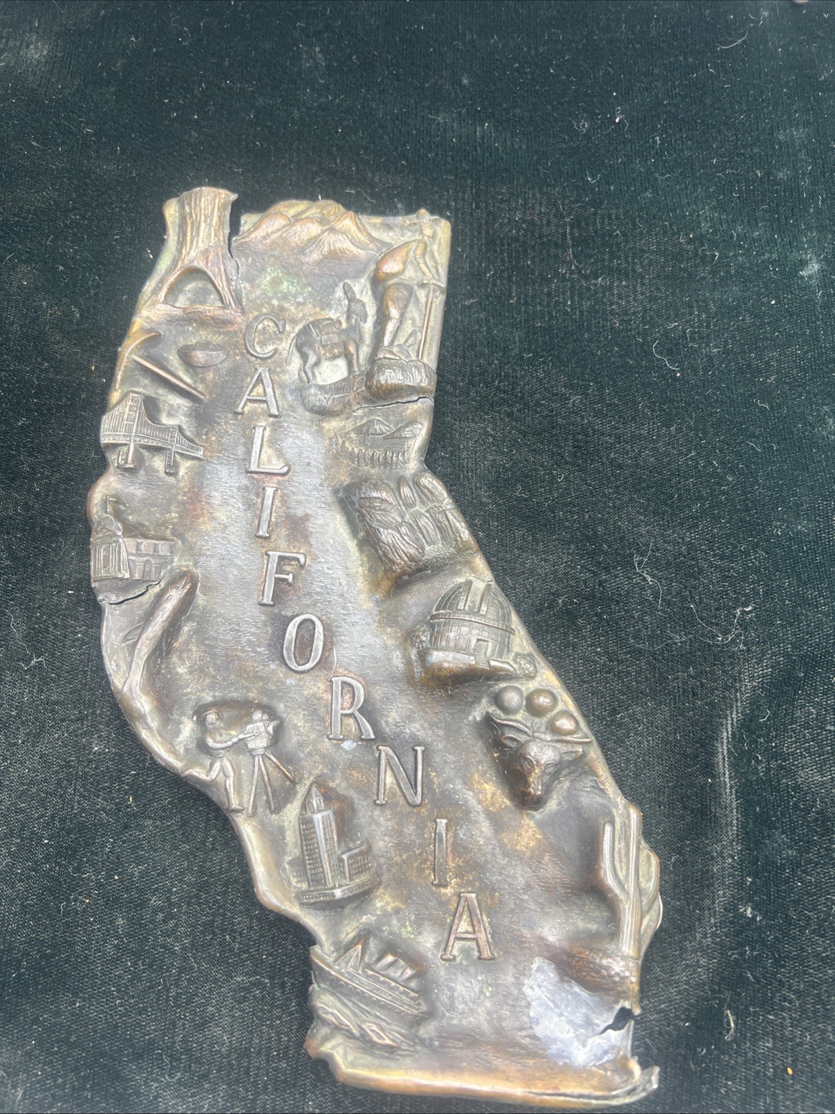 Mid Century California State Relief Souvenir  Metal Trinket Dish 7.5
