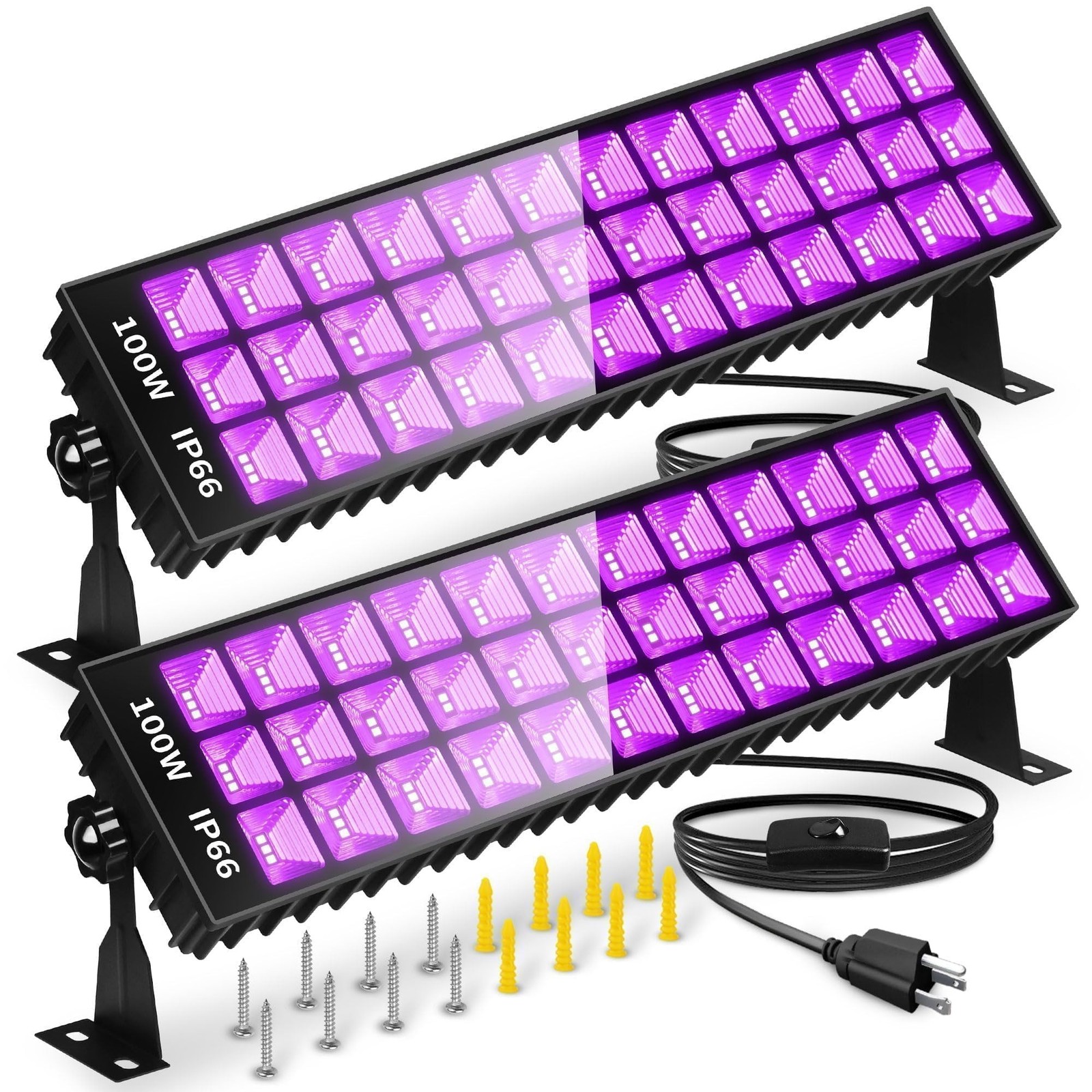 THECHAM 2 Pack 100W LED Black Lights Bar, Black Light for Glow Party, 385-400...