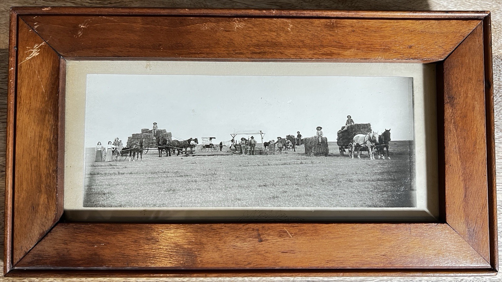 Antique 1900s Framed Kansas Hay Baling Photo Ice Cream Cart Yates Center Durand