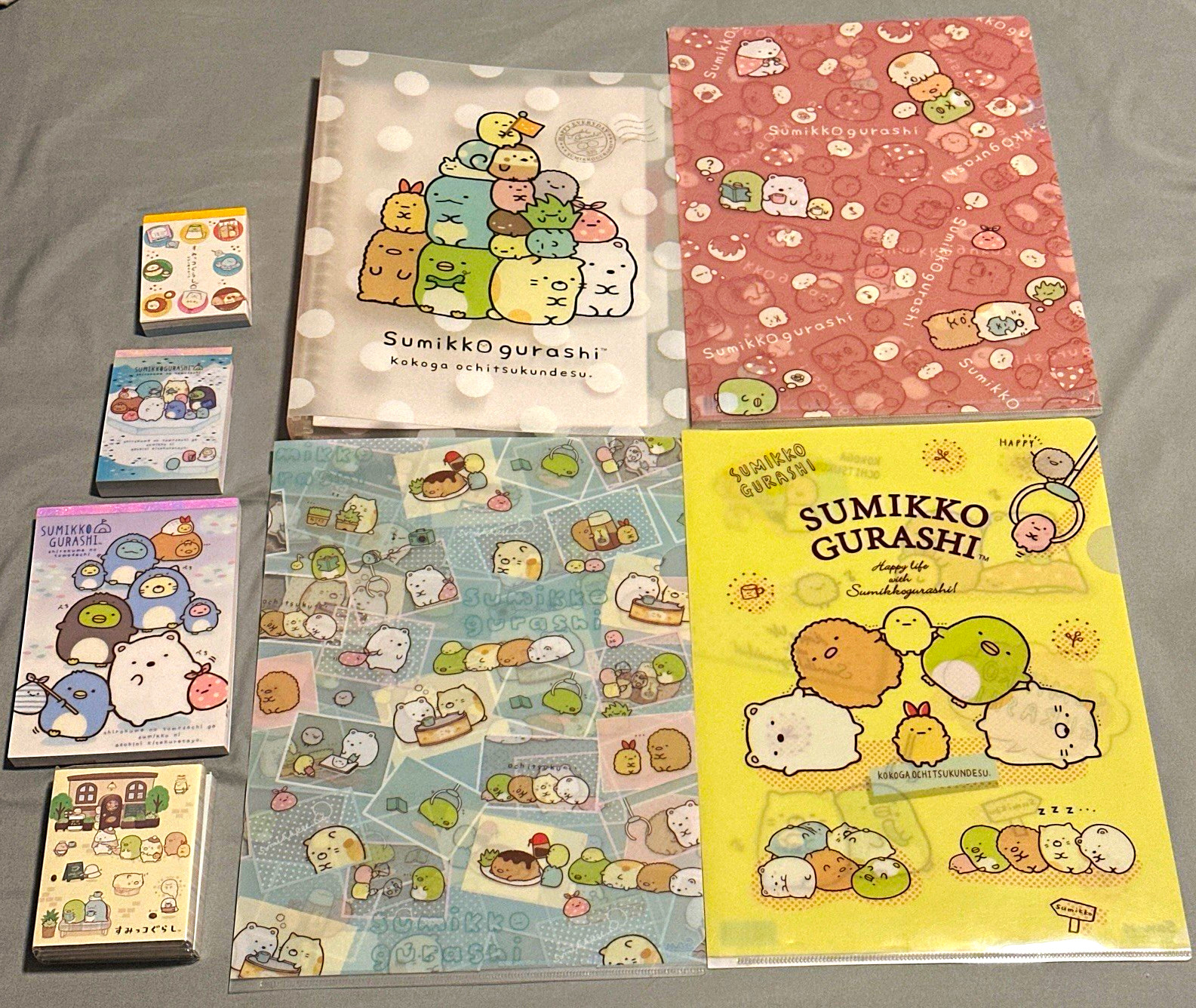 Sumikko Gurashi Stationery Lot Binder w. Divider, Memos, Folders, iron on patch