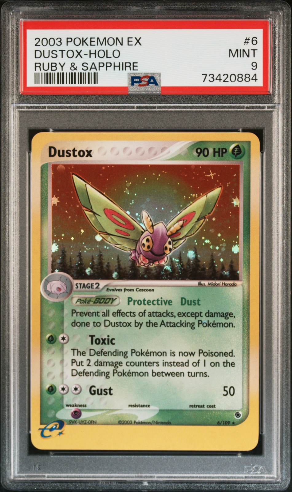 PSA 9 2003 Pokemon Ruby & Sapphire Dustox Holo E-Reader 6/109 Swirl