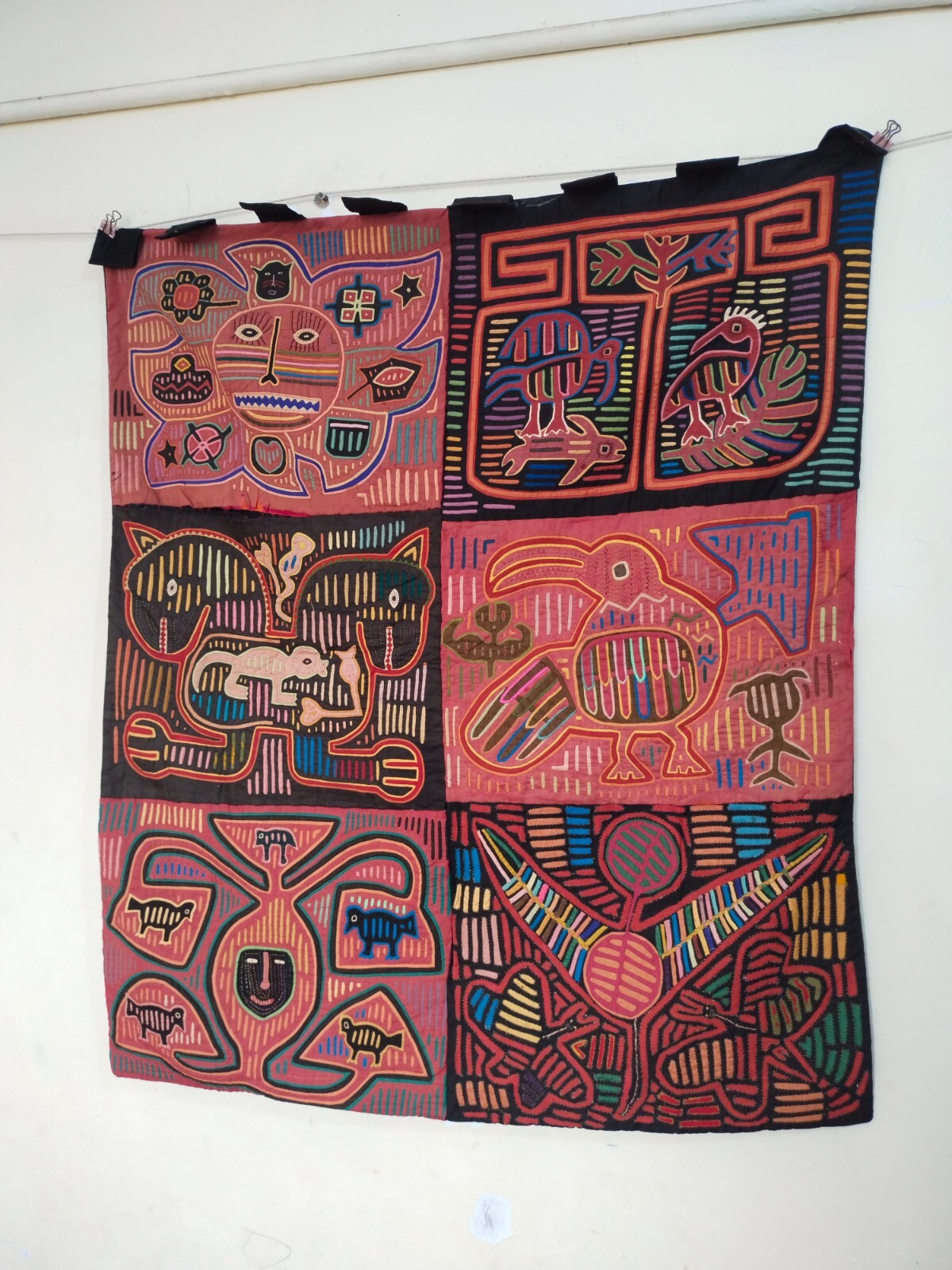Amazing vintage panama kuna mola sewn needlework applique 6 panel item1178