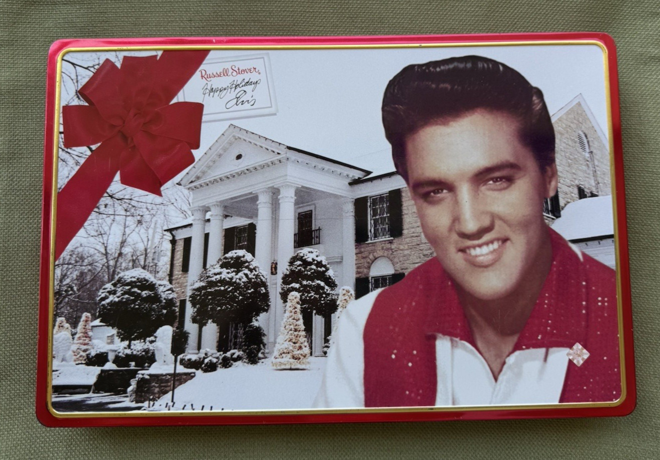 Russell Stover Happy Holidays Elvis Tin Box Empty Catalog  2011
