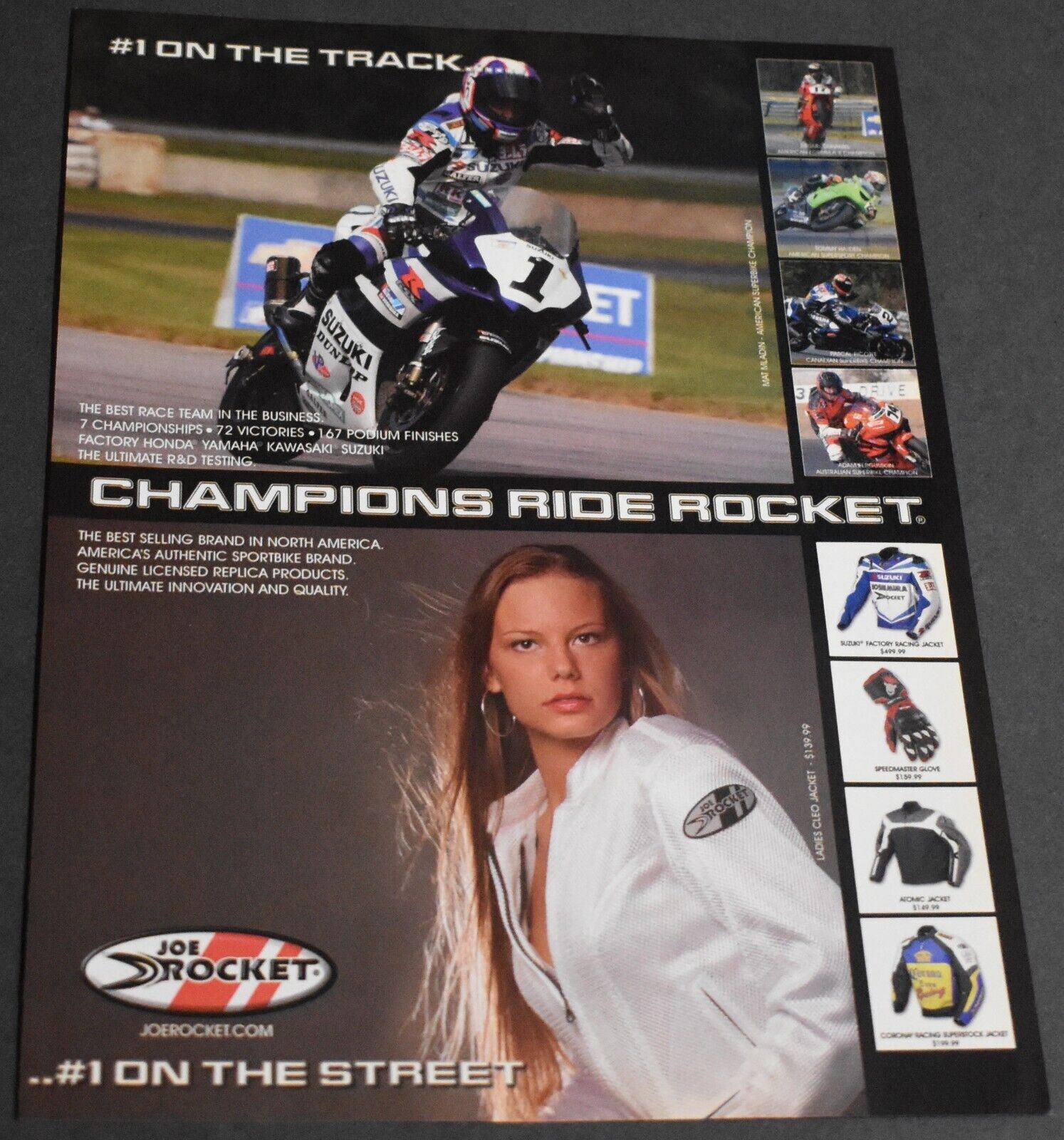 2005 Print Ad Art Joe Rocket Pinup Girl Mat Mladin American Superbike Champion