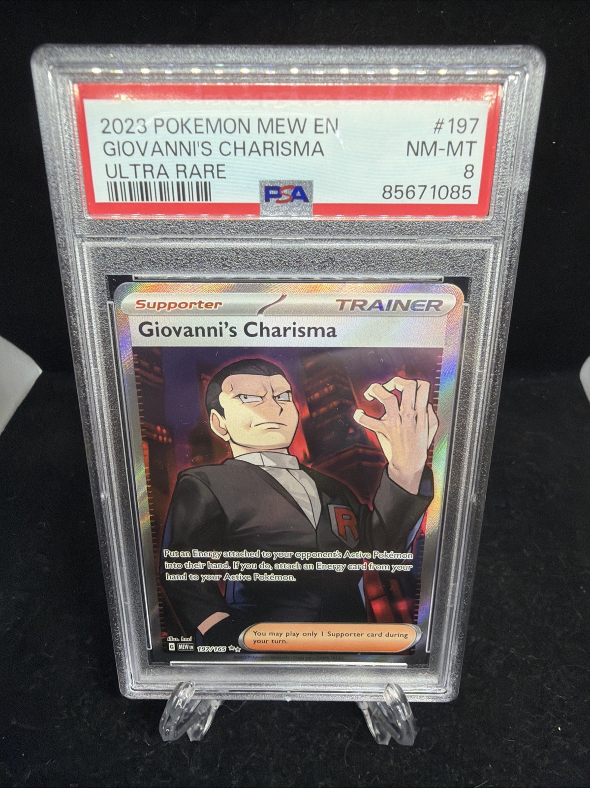 Pokemon GIOVANNI'S CHARISMA 197/165 PSA 8 NM/MINT SHIPS TODAY