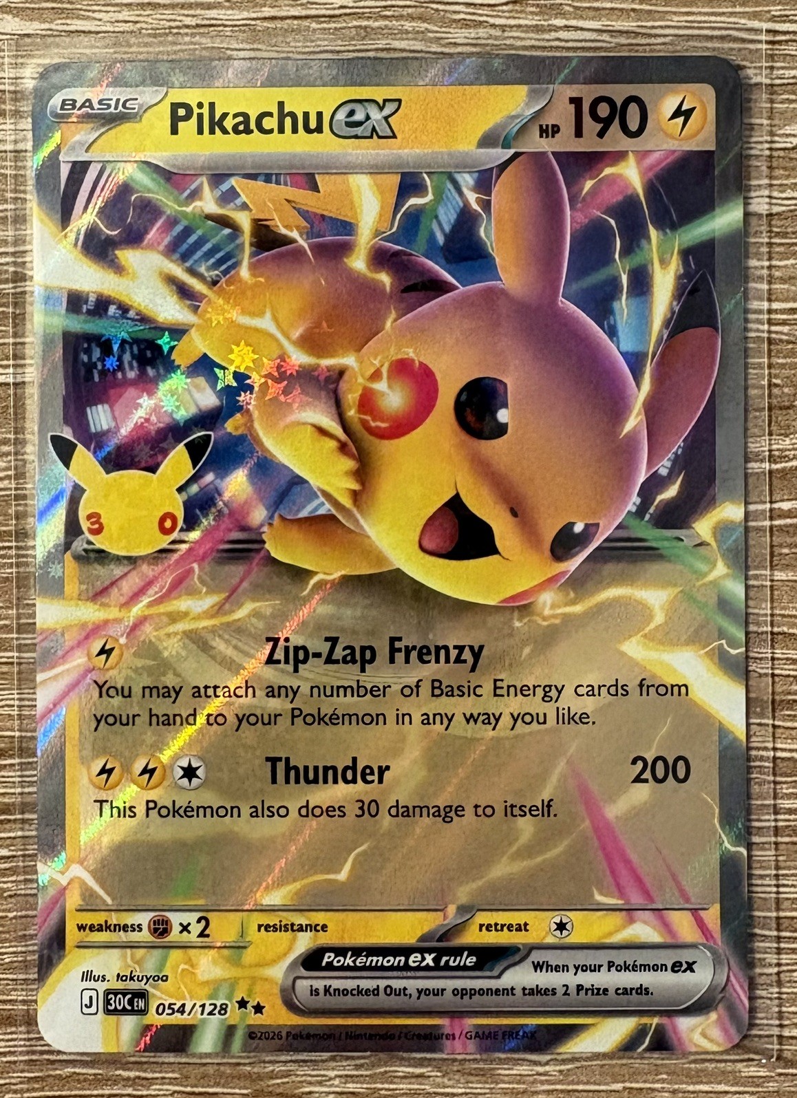 Pokemon Pikachu ex 054/128 Double Rare ME: 30th Celebration English