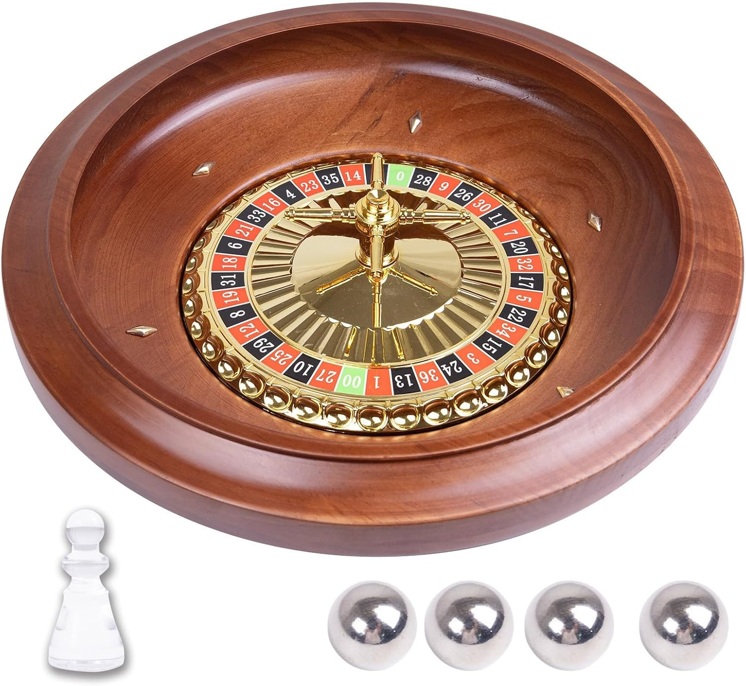 16 Inch Wooden Roulette Wheel, Handcrafted Casino Style Solid Wood Roulette with