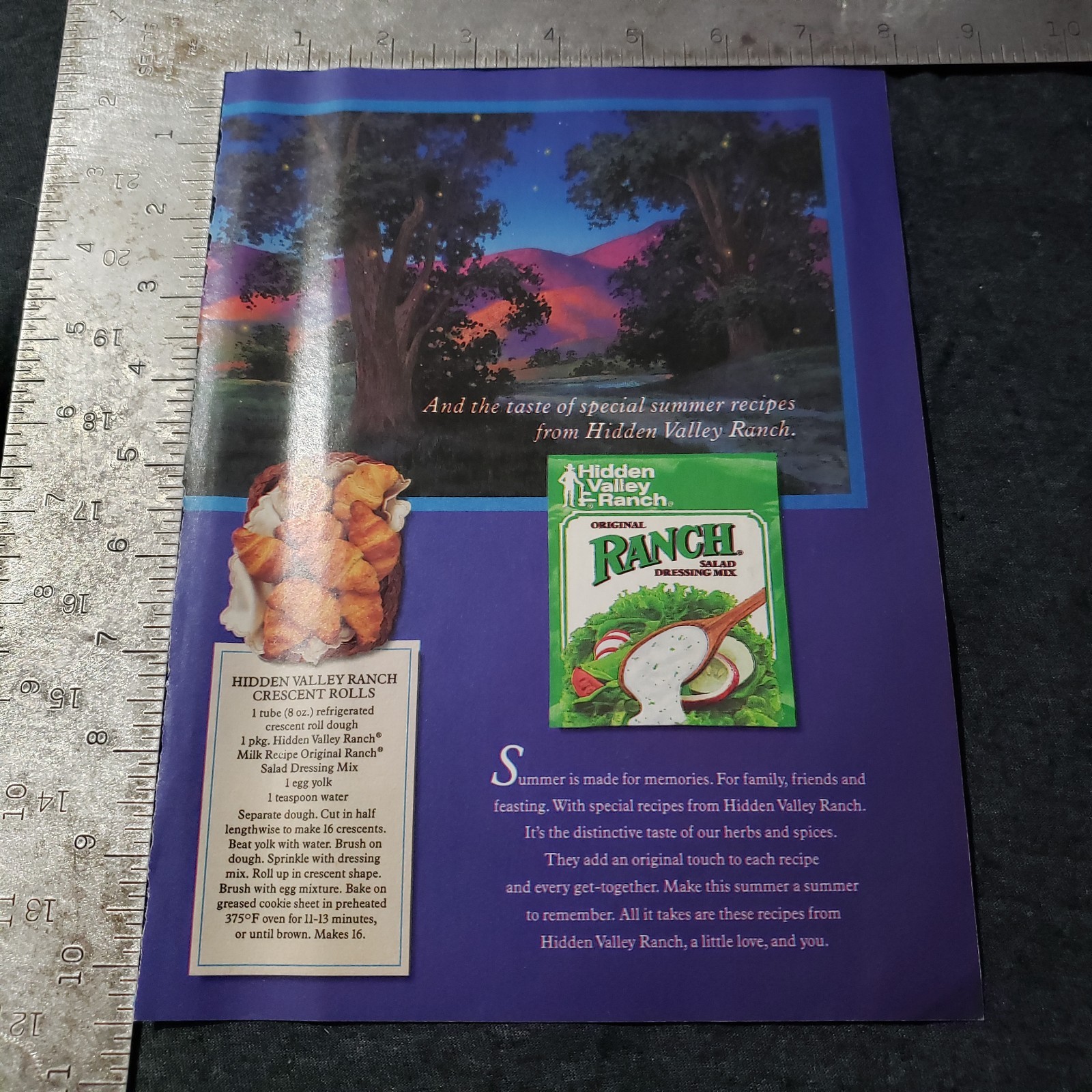 1990 Hidden Valley Ranch Salad Dressing Mix Vintage Print Ad