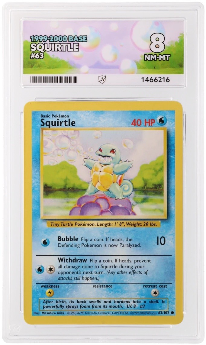 ACE 8 Squirtle 63/102 Base Set Pokemon Card WOTC 1999-2000 4th Print