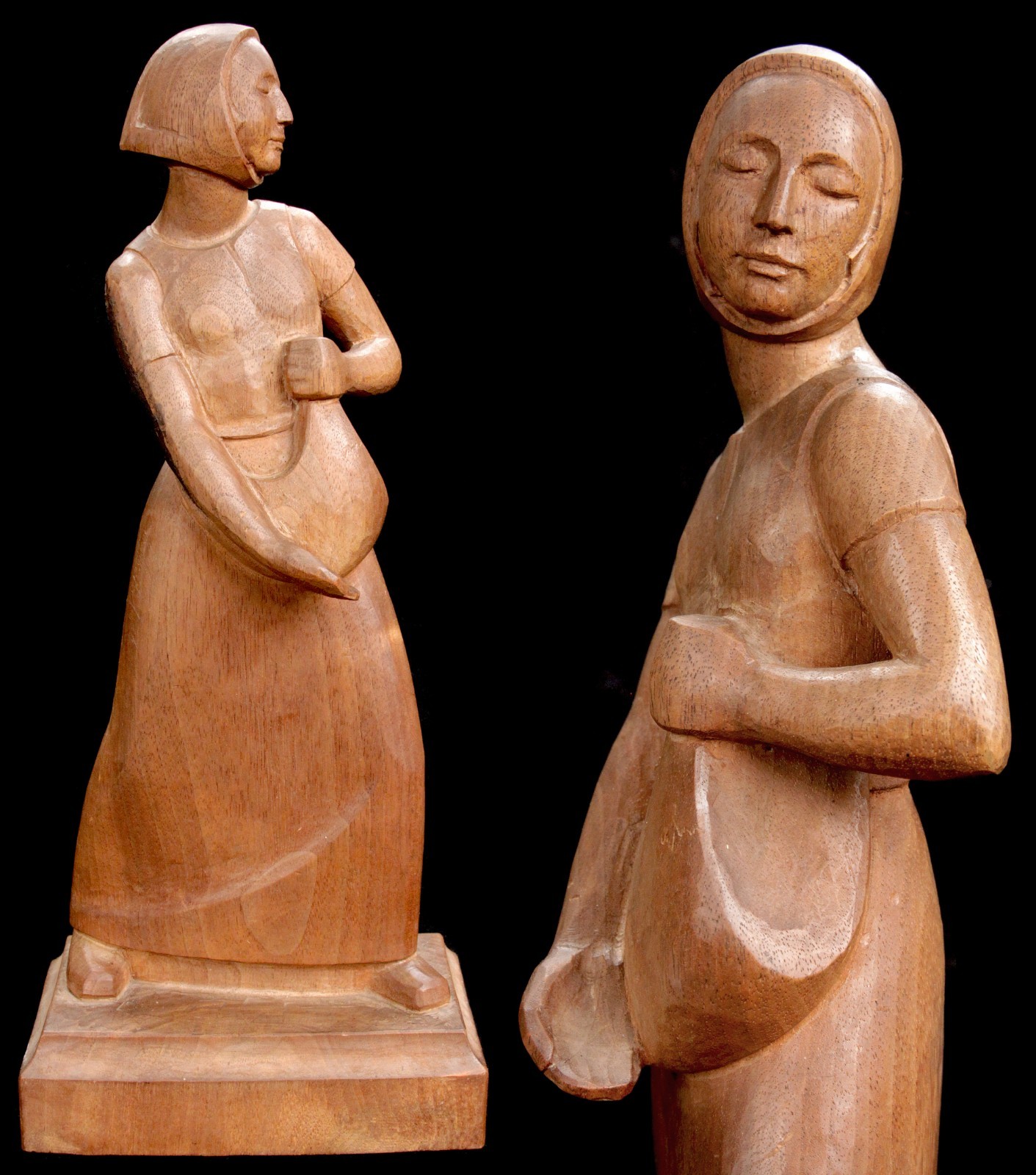 Antique Vintage Swiss Albert Schild Wood Carving Art Deco Woman Black Forrest