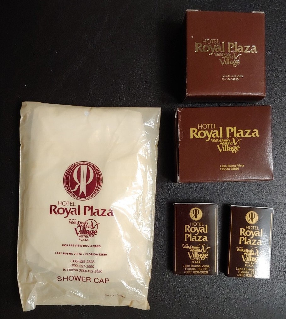 Walt Disney World Village Hotel Royal Plaza Soap Box Shower Cap Matchbook Vntg