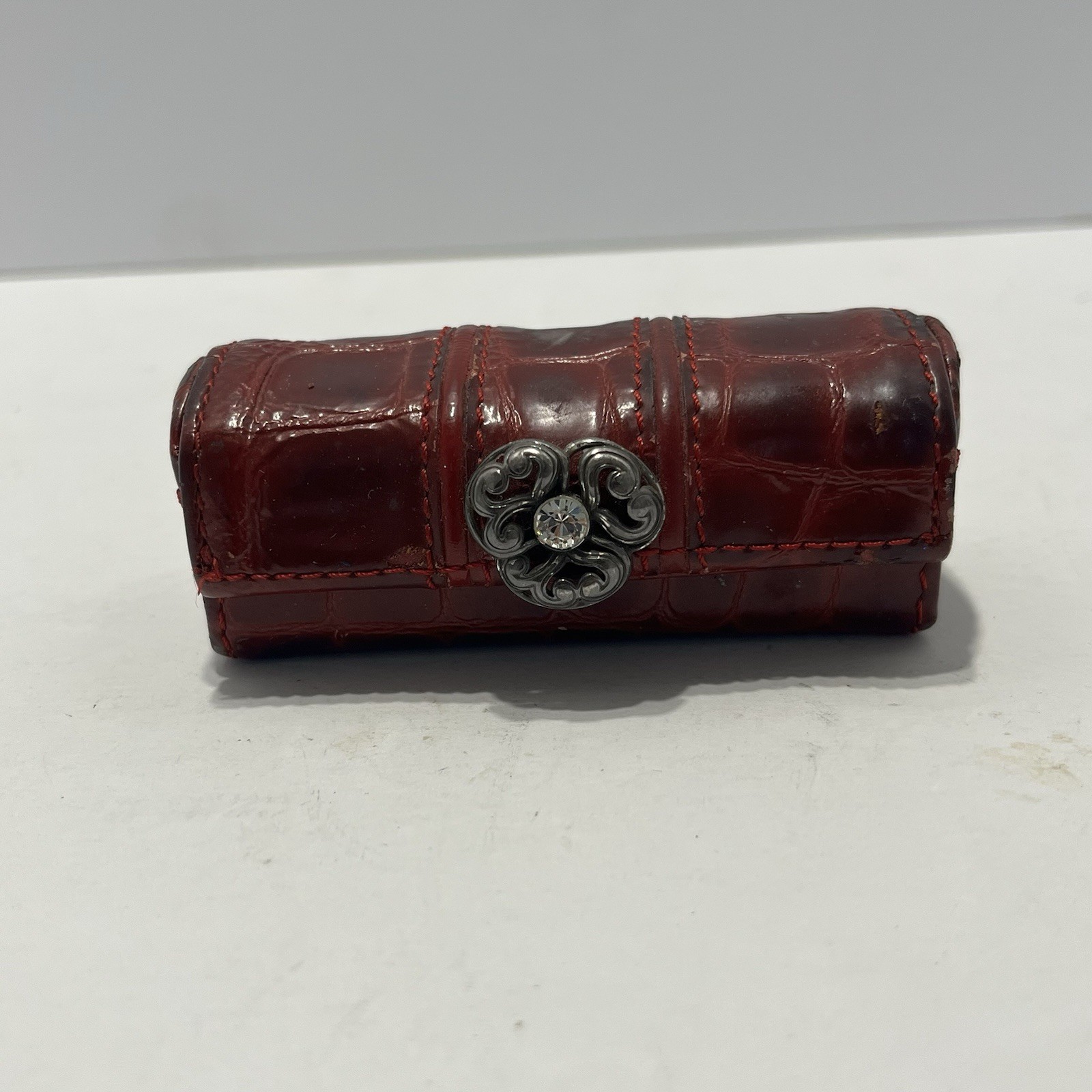 Vintage Brighton Croc-Embossed Leather Lipstick Holder with Mirror