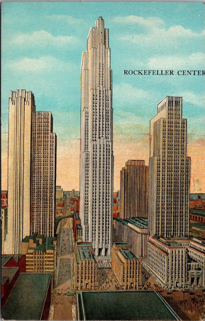 Rockefeller Center Panoramic View Skyscrappers New York City c1930 Postcard