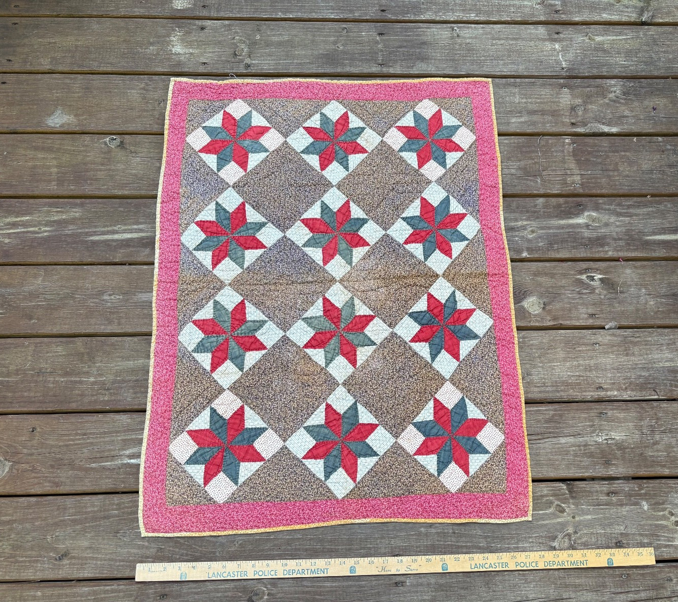 Antique early 1900\'s  Red White and Blue Stars CRIB QUILT 36\'\' by 27 1/2\'\'