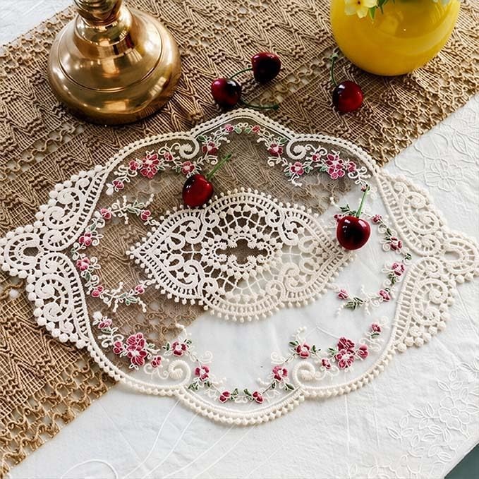2 PCS Retro Lace Doilies for Tables,French Style Lace Placemats Handmade Embroid 2 PCS Retro Lace Doilies for Tables,French Style Lace Placemats Handmade Embroid