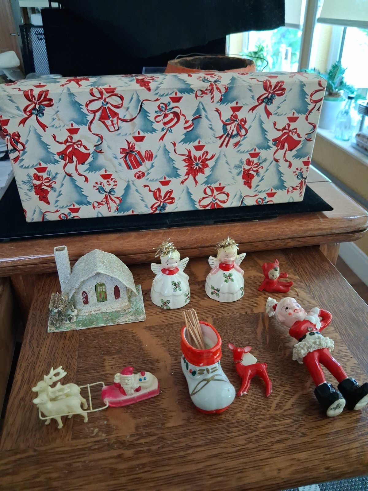 Antique Mixed Lot Christmas Decor & Ornaments 1940’s - 60’s And Box 
