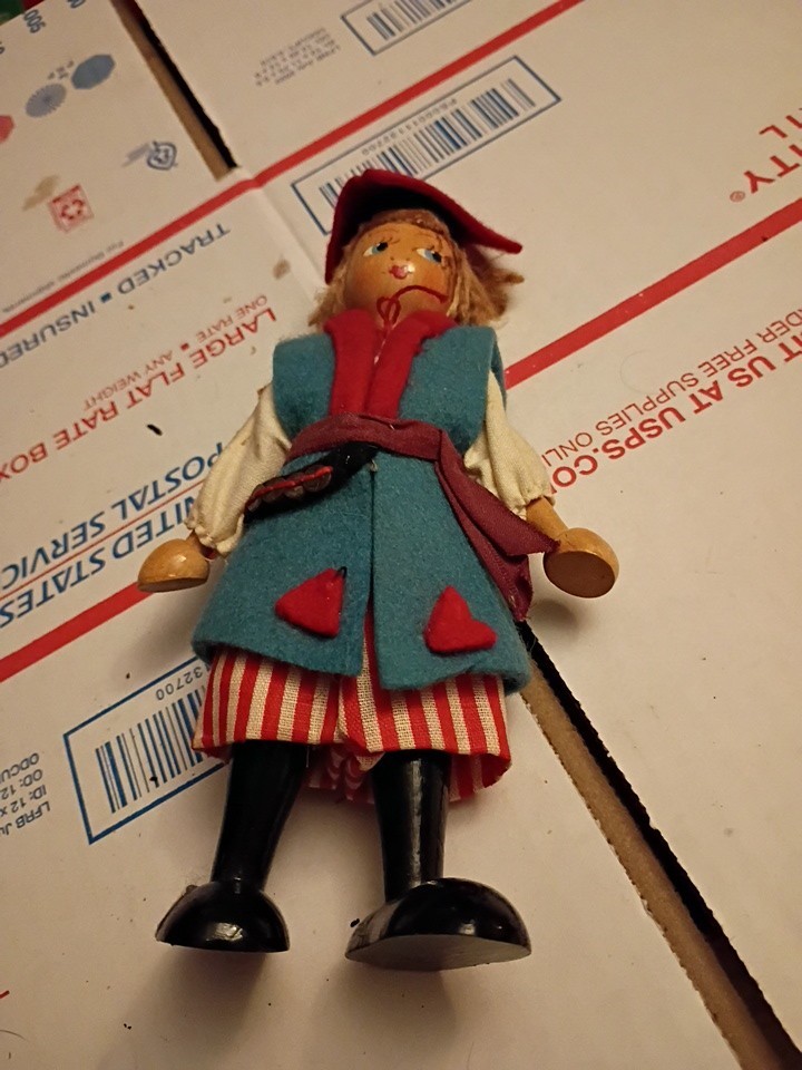 Vintage Gromada Polish Wooden Costume Doll Boy With Red Hat. Made In Poland 