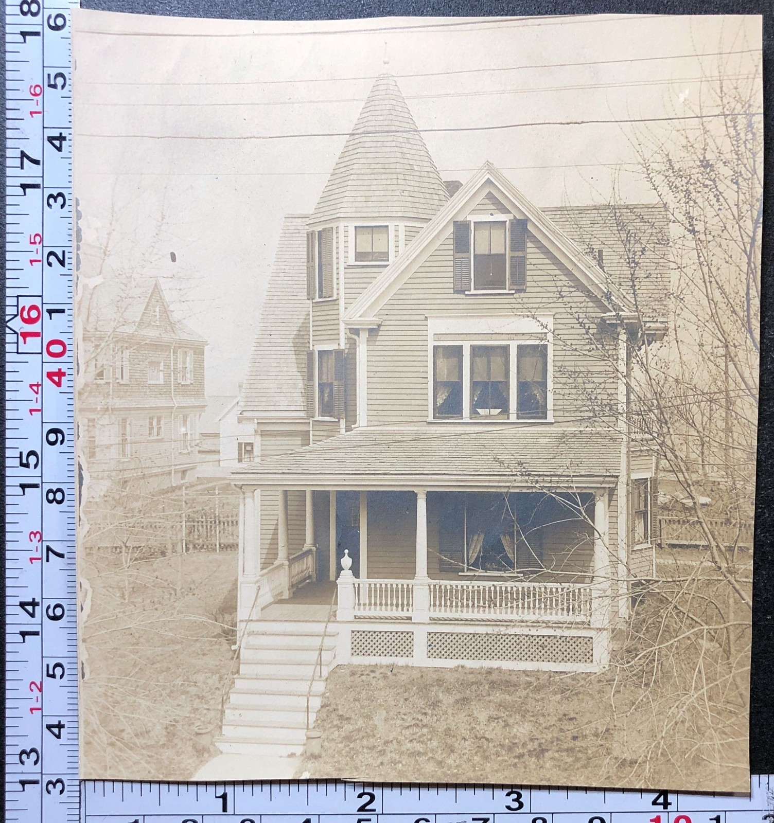 Beautiful Victorian Home House Architecture Antique BW Photo Snapshot View