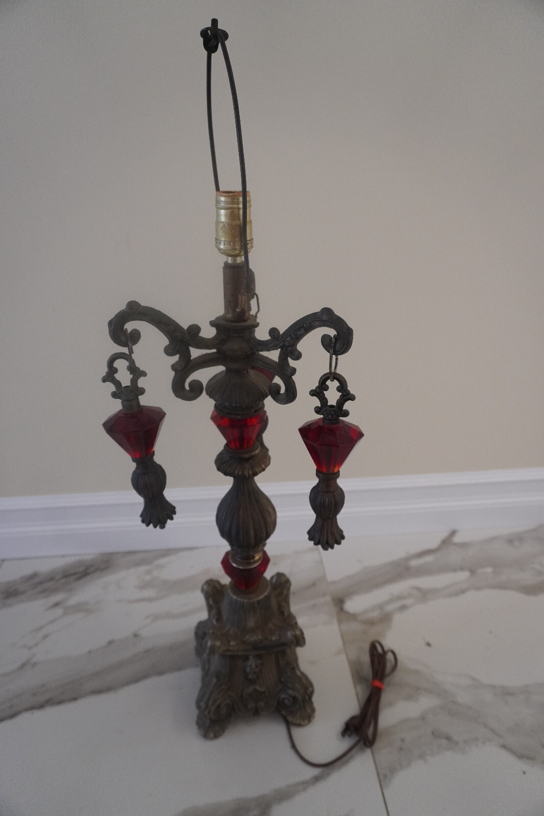 VINTAGE Mid Cent Look Table Lamp Light Base Red Lucite Electric Retro Art Deco