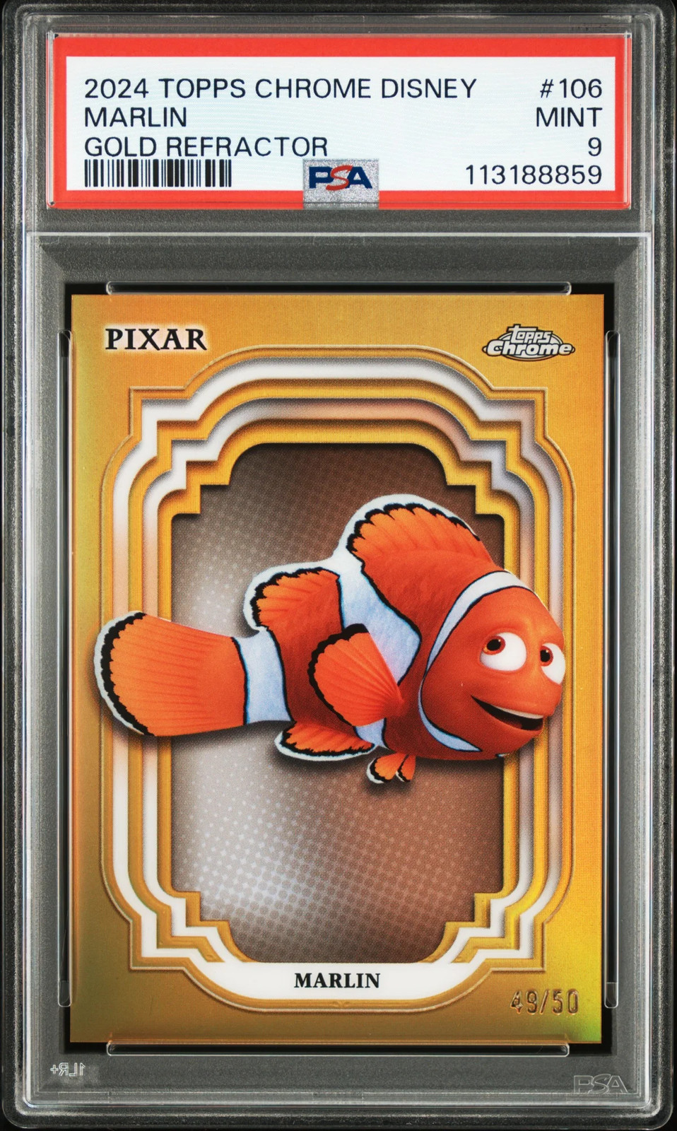 2024 Topps Chrome Disney  Marlin #106 Gold /50 Refractor PSA 9