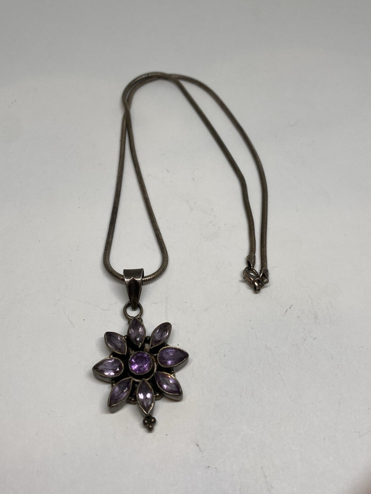 20.1g 925 STERLING SILVER AMETHYST STAR SPRAY PENDANT NECKLACE HEAVY QUALITY