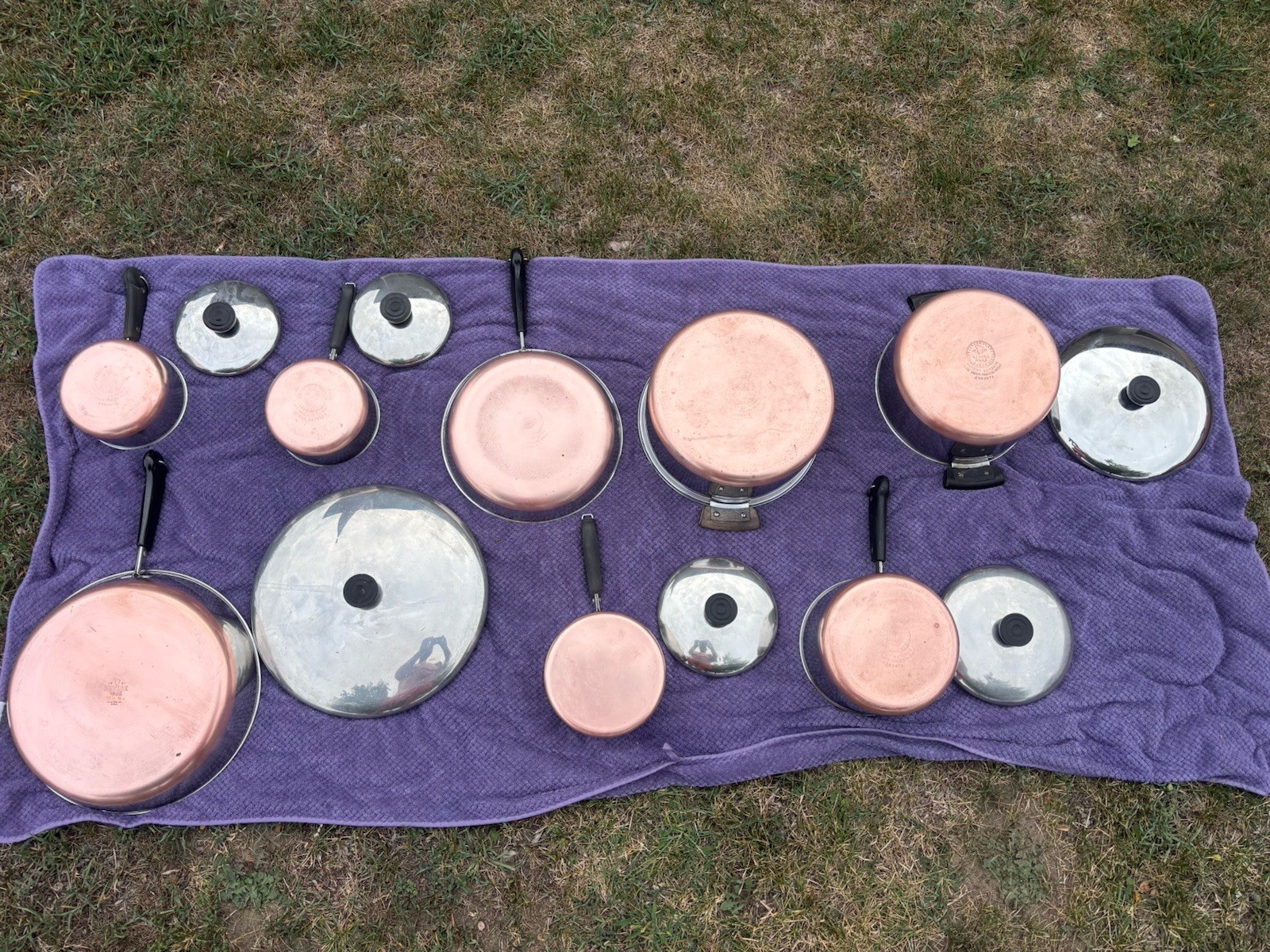 Vintage Revere Ware Copper Bottom 14-Piece Set Pots Pans Lids Double Ring Read