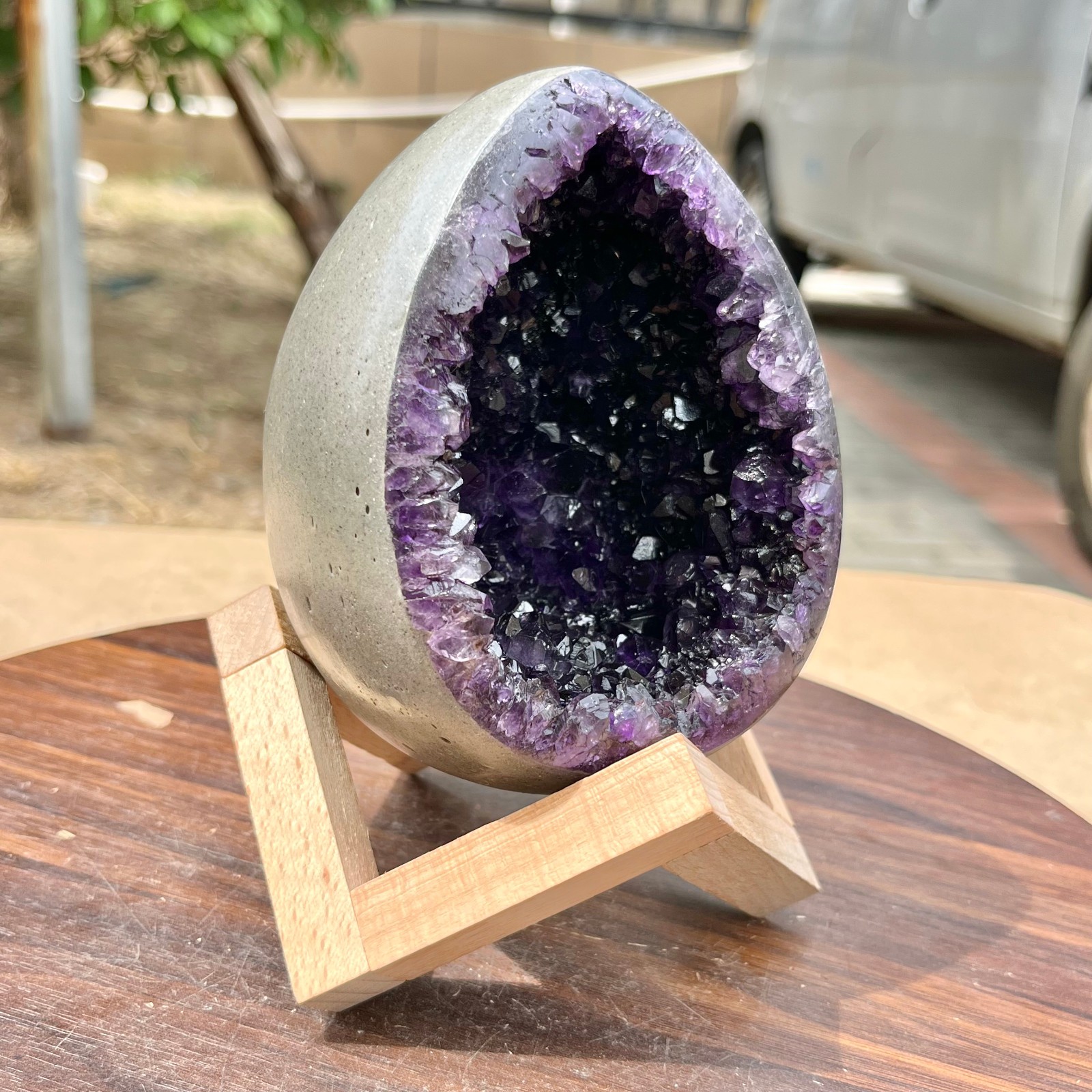2.38LB Rare Uruguayan amethyst dragon egg cave decoration+base