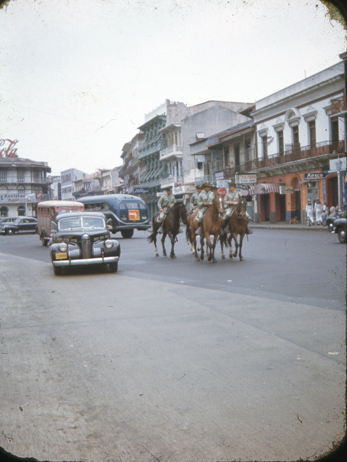 ORIGINAL 1949 Slide 35mm Photo Slide Panama City Candid Street Scene Police